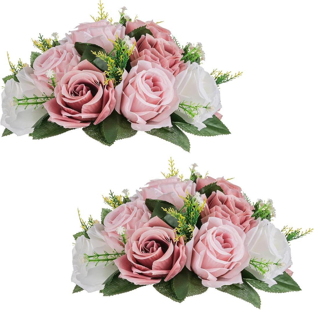 7 x NUPTIO Flower Ball Arrangement Bouquet - 2 Pcs 9.5 inch Diameter Dusty Rose Fake Flowers Roses Balls for Centerpieces Tables - Artificial Rose Arrangements for Wedding Centerpiece Table Decorations