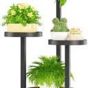 LASZOLA Black 4 Tier Tall Plant Stand Indoor with Hanging Ring, Large Heavy Duty Metal Vertical Corner Rack for Multiple Planter, Sturdy Wrought Iron Flower Shelf Holder Organizer for House Patio