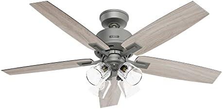 Hunter 52 inch Indoor Ceiling Fan with LED Lights and Remote Control - Standard Mount Ceiling Fan, 5 Blades, For Bedroom, Living Room, or Kitchen - Gatlinburg 52431, Matte Silver