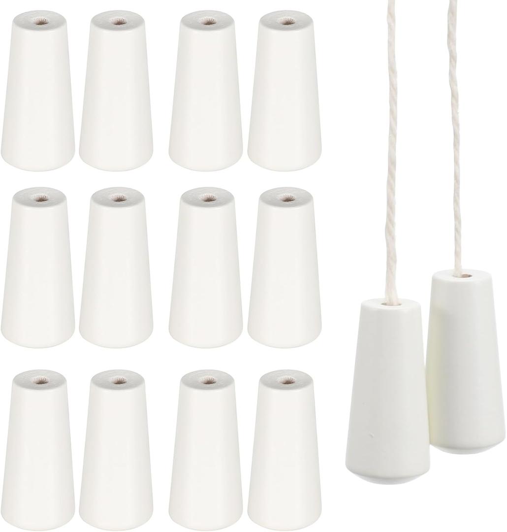 12pcs Wood Cord Tassels White Drops Pull End Hanging Blind Pull Cord Knobs for Roman Shades Curtain Crafts Drawstring