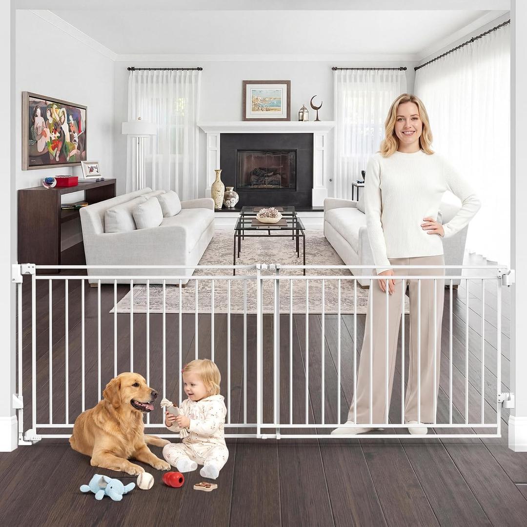 45-80" Extra Wide Baby Gate for Large Openings, Metal Heavy Duty Dog Gate
Safety Extra Long Pet Gate, No Bottom Bar, Extra Wide Walk Thru Door, Chew&Impact Resistant, Hardware Mount, Indoor/Outdoor