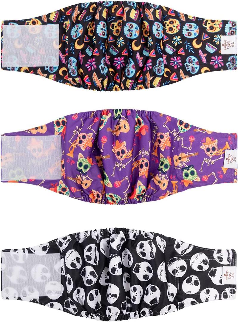 CuteBone Halloween Male Dog Diapers Belly Bands 3 Pack for Male Dogs Wraps Washable Doggie Pants DM23XS (XS(9"-11"))