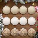 Soulchen12 Pcs 3.15 Inch Neutral Fur Christmas Ball Bulk Sherpa Christmas Tree Ornaments Round Hanging Decoration for Party Supplies Holiday Rustic Fireplace Mantel Home Wall Decor