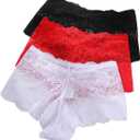 WDIRARA Women's 3 Pack Sexy Floral Lace Mesh Mid Rise Underwear Panty Set (S)