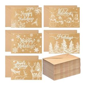Holiday Greeting Cards - 36 Pack, 4 x 6 In Kraft Paper, Bulk Holiday Card Pack with Envelopes & Assorted Cute Designs
