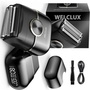 Electric Foil Shavers for Men: Men's Foil Shaver Featuring 2 Adjustable Speed Gears - Compact Electric Razor with Large LED Display & 4 Floating Blades - Facial Shaver with IPX7 Waterproof