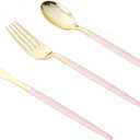 Goodluck 90 PCS Pink Gold Plastic Silverware Set for 30 Guests,30 Knives, 30 Forks and30 Spoons, Food-grade material free of BPA, Gold Plastic Cutlery Ideal for Weddings, Birthdays, Graduation