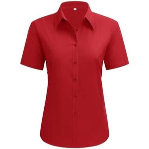 siliteelon Dress Shirts for Women Short Sleeve Cotton Button Down Shirt Basic Button Up Shirt Collared Shirts Work Shirt(Size M)