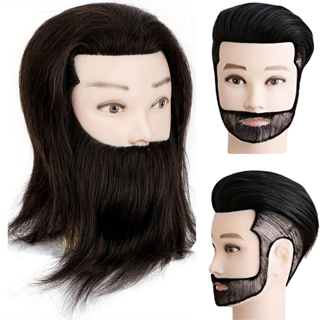 Mannequin Head Human Hair, Cosmetology Students Training Doll Head for Hair Styling & Barber Mannequin Head Male for Practice Hair Cutting or Trim Beard