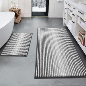 BSICPRO Bathroom Rugs and Mats Sets, 2 Piece Thick Absorbent Chenille Non Slip, Soft Shaggy Floor Mats, Machine Washable (20" x 47" Plus 16" x 24", Gray) (Grey)