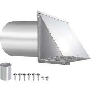 6 Inch Hooded Wall Vent with Screen and Damper,6 Inch Exhaust Vent Cover Cap for Outdoor Kitchen Range Hood Dryer Ventilation,Outside Wall Mount Extractor for House Air Exhaust, Stainless Steel
