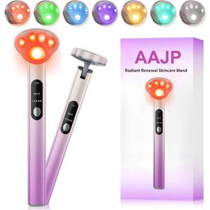 Radiant Renewal Skincare Wand, Red-Light-Therapy-Wand, Red-Light-Therapy-for-Face and Eye, 7 Colour Facial- and- Eye- Massager (Purple)