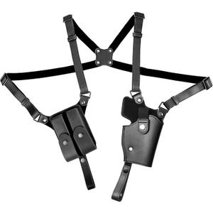 Universal Shoulder Holster for Men Adjustable Leather Gun Holster for Concealed Carry with Double Magazine Pouch Fits 1911, Glock 17/19/23, and Most Pistols (Right Hand Use) (Black)