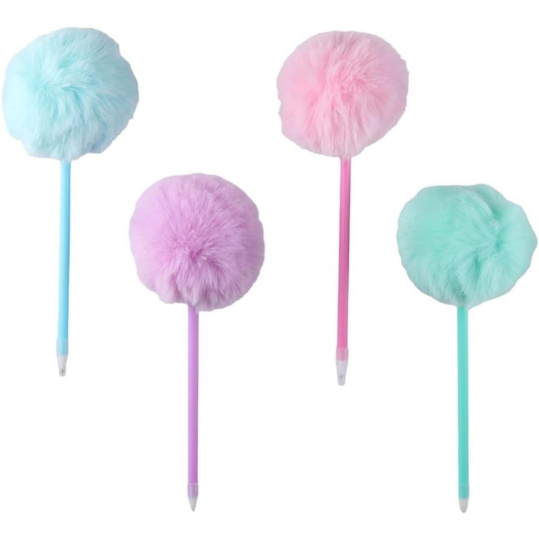 6 Pieces Fluffy Ball Pens Plush Pens Macaron Color Ballpoint Blue Gel Ink, for Office Supply, Coworkers, Women, 3  colors
