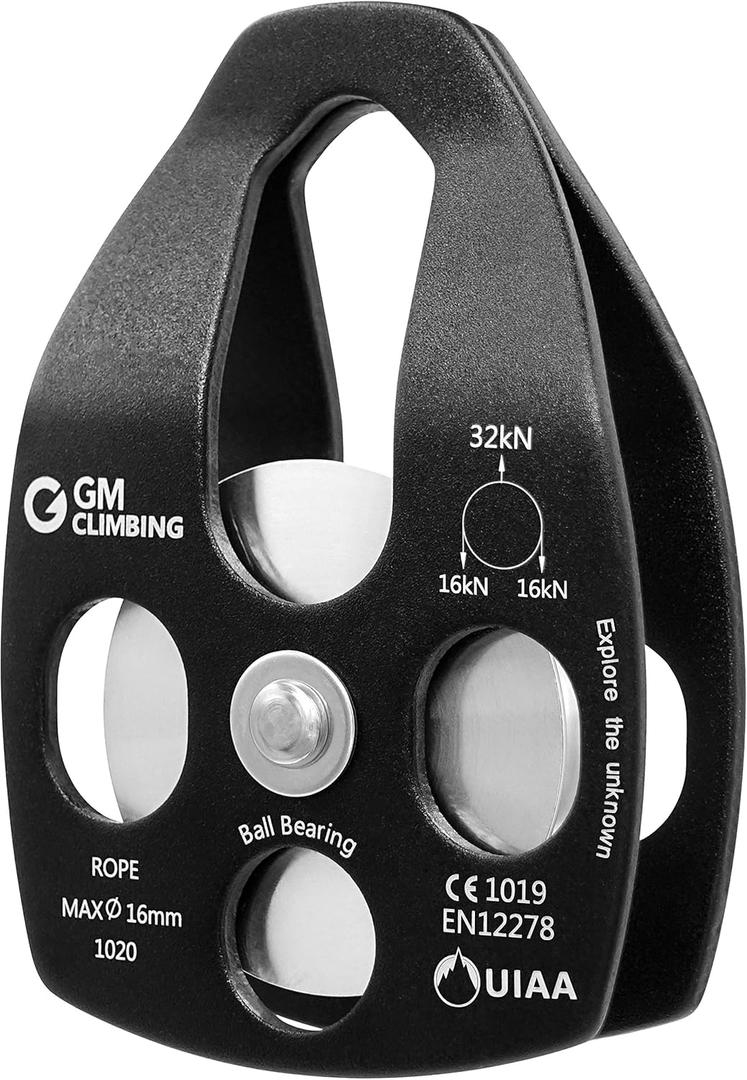 GM CLIMBING Large Rescue Pulley 32kN Single Sheave with Swing Plate CE UIAA Certified