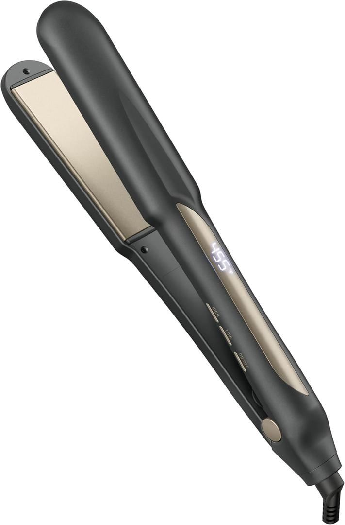 Infiniti PRO CONAIR Tourmaline Ceramic 1 -Inch Flat Iron Digital Hair Straightener, 1 -Inch Flat Iron to Straighten or Curl, 5 Heat Settings, for All Hair Types and Textures, Dark Gray