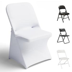Blxsif Spandex Folding Chair Covers - 100PCS Outdoor Wedding Chair Cover Stretchy Slipcovers for Birthday Party Banquet Event(White) (White Folding Chair) (15.7"D x 18.5"W x 30.17"H)