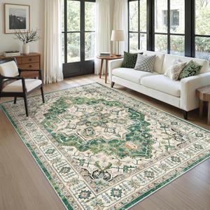 zesthome WashableRug 5x7 Area Rugs,Stain Resistant Rugs for Living Room,Bedroom,Non-Slip Backing Home Decor Rug, Vintage Medallion Pattern Rugs (Green,5'x7')