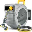 Retractable Garden Hose Reel 1/2 in x 115 ft, 2025 Upgraded Dual Ratchet Lock UV & Freeze Protection Brass Seal Slow Retraction Anti-Tangle Hose 180Swivel Reinforced Scaffold Wall Mount (Light Gray)