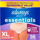 Always Discreet Essentials Adult Diapers for Women, Postpartum Essentials, Disposable Briefs, Unscented Incontinence Underwear Bladder Leak Protection, Size XL, 56 Count