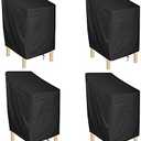 ANMINY Waterproof Patio Chair Covers UV-Resistant Windproof Outdoor Barstools Chair Cover Stackable Lawn High Back Dining Chair Furniture Protector with Storage Bag - Black, Pack of 4, 82×77×58×77