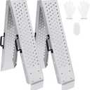 77.7 inches Long and 8.6 inches Wide Heavy Duty Folding Loading Ramp, 1500lb Capacity, Motorcycle; Lawn Mower; Snow Plough; Bikes; ATV; UTV; Golf Carts, Circular Hole, Pack of 2, Silver