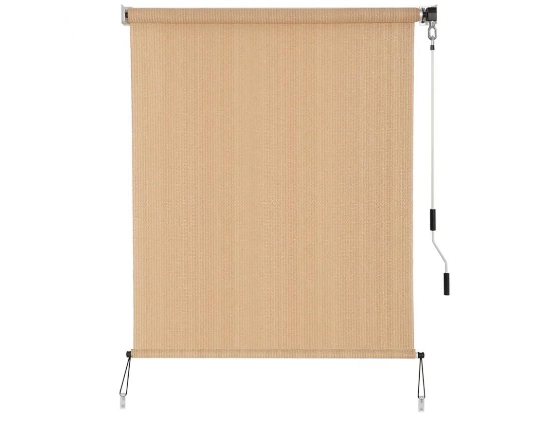 SEEYE Outdoor Sunshade Roller Shades 6' W x 8' H, Cordless Roll Up Shade Blinds Privacy Screen with 90% UV Protection, Exterior Patio Shade Cloth for Porch Pergola Balcony Backyard Windows, Walnut
