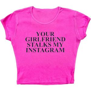 Baby Tees for Teen Girls Y2K Letter Print Crop Top Grunge Women T-Shirt (Medium)