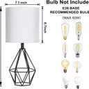 Small Table Lamp Set of 2 Black, Bedside Lamps with White Fabric Shade, Cute Desk Lamp with Metal Cage & Linen Lampshade, Modern Nightstand Lamp for Bedroom, Living Room, Kids Room, Office