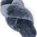 Vepose Women's Cross Band Slippers, Soft Plush Furry Open Toe Fur Slippers, 801 - Grey, Size 11,11.5,12 US - Fuzzy Fluffy Slip on House Shoes Indoor Outdoor (CJY801 Grey 11&12)