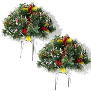 2pcs Artificial Christmas Tree with Ground Spikes, Pine Trees with Tripod Stake, Outdoor Christmas Decorations for Porch, Driveway, Yard A 2pcs