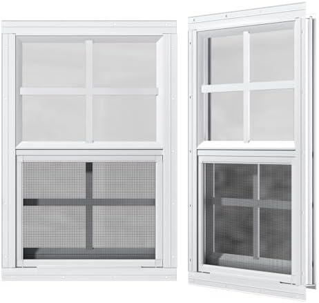 WRISIN 2 Pack Shed Windows 24" x 36" H Flush Mount, White Household Windows for Playhouses, Barns, Chicken Coop