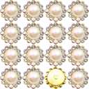 Pack of 100 12mm Flower Claw Pearl Sew On Rhinestones Gold Flatback Base Shiny Crystals Rhinestones Stones for Wedding Clothing Dress Shoes Crafts Decoration (02 White)
