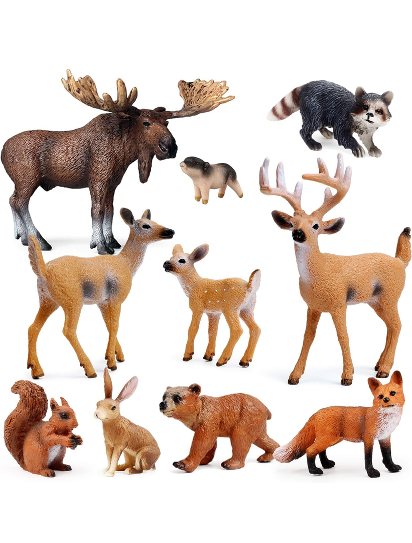 10pcs Forest Animals Figures, Woodland Creatures Figurines, Miniature Toys Cake Toppers