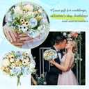 Tigeen 12 Bundles Peonies Artificial Flowers Faux Roses Silk Flowers Hydrangea Artificial Bouquet for Wedding Table Centerpiece Floral Vase Home Office Bridal Decor (Champagne White,Blue)