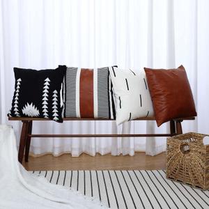 GALMAXS7 Boho Throw Pillow Covers 20 x 20 Set of 4 - Modern Stripe Geometric Farmhouse Decorative Pillow Cover Sets for Pillows - Couch Sofa Bed,Faux Leather Black and White Pillow Covers (Geometry)