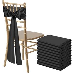 10 PCS Black Satin Chair Sashes Bows Universal Chair Ribbon Ties Back Sash for Wedding Party Reception Events Banquets Hotel Event Chair Cover Decoration (Champagne 7x108 inch)