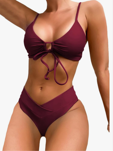 Meetall Women's High Cut String Triangle Bikini Set Swimsuits Sexy Bathing Suits 2 Piece Size L