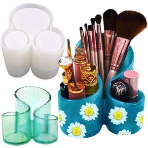 Resin Molds Silicone Storage Box Mold, Unique Makeup Organizer Trinket Container Epoxy Mold with 3 Slots, Pen Brush Holder Mould, Resin Clay Craft Making Home Ornament