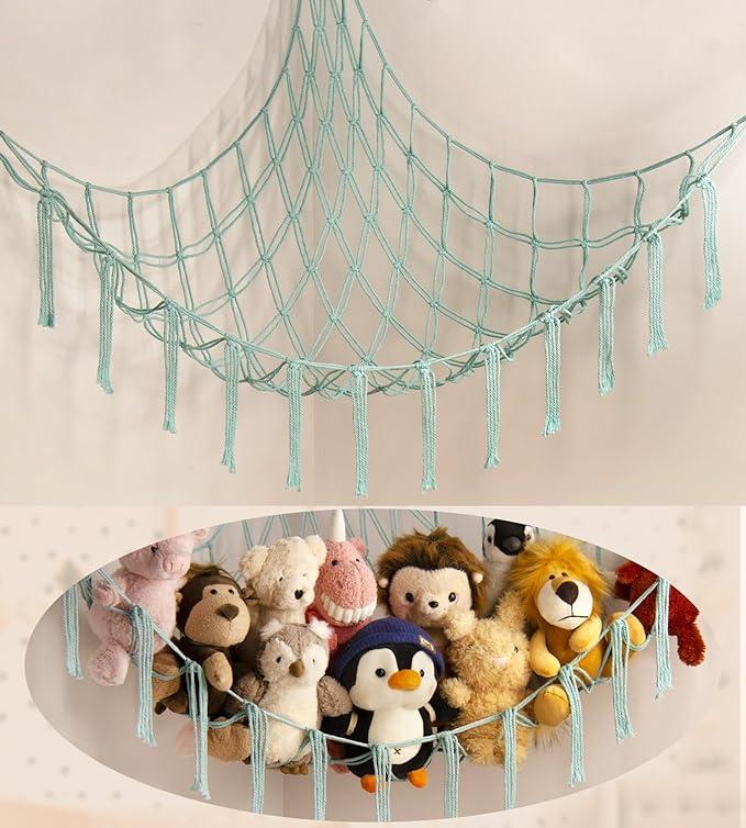 Stuffed Animal HammockLarge Stuffed Animal Net For Toys CornerHanging Stuff Animal Toy Storage Organizer For Plush Plushie Display Yellow Girl Room Bedroom Boho Nursery Decor Toy Storage