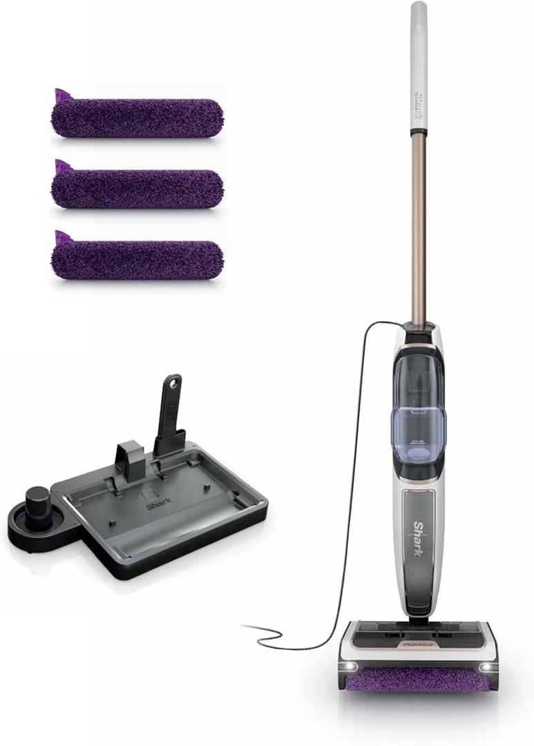 Shark Steam Pickup 3-in-1 Steam Mop Picks Up Debris, Deep Scrubs, & Steam Sanitizes - All At Once, Lightweight Steam Cleaner for Home, Steam Cleaner for Hardwood, Tile & Laminate, White, SD205CCO