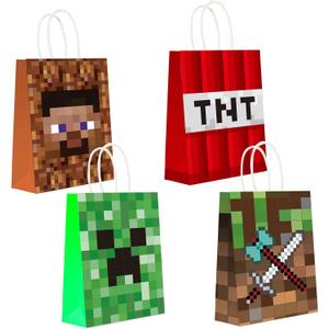 16 pc Pixel Party Bags, Miner Theme Favor Bags, Birthday Party Decorations, Birthday Party Supplies, Pixel Party Favors, Goodie Treat Candy Gift Bags, Party Supplies