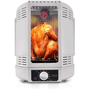 NutriChef Vertical Rotisserie Oven Roaster - Rotating Shawarma/Kebab Machine with Skewer and Rack, Basket Tower, Roasting Rack, Poultry Tower, Drip Tray - For Meat Chicken Turkey Lamb - PKRT15 White