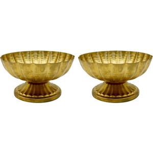 2 Pcs Gold Vases for Centerpieces, Vintage Compote Bowl Vases for Wedding Centerpieces, Small Gold Metal Pedestal Urn Vase for Party Event Home Office Decor (2)