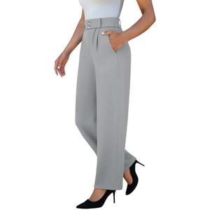 keriffe Womens Stretchy Dress Pants 2 Pockets High Waist Pull On Office Slacks Casual Business Work Wide Leg Pants Trousers XL