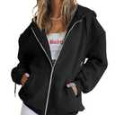 Trendy Queen Womens Zip Up Hoodies Oversized Sweatshirts Fall Fashion Outfits Casual Jackets 2025 Winter Clothes Black XS
