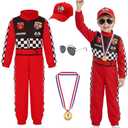 Simplecc Race Car Driver Costume for Boys Racer Jumpsuit with Car Cap for Halloween Dress Up(5-6 Years) Red