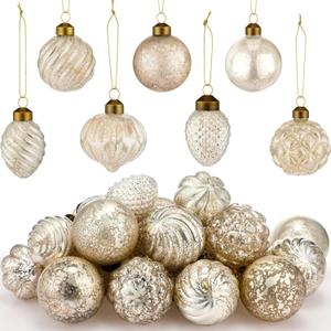 Syhood 24 Pcs Mercury Glass Christmas Ornaments 2.36 Inch Antique Vintage Glass Ornaments Rustic Xmas Balls for Christmas Tree Wreaths Garland Party Wedding Decoration (Silver, Circle)