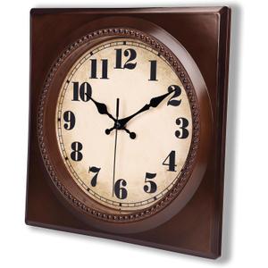 Wall Clock Vintage 1950s Style - Square Retro 12 Inch Wall Clocks Battery Operated for Kitchen Home Decor, Cherry Red