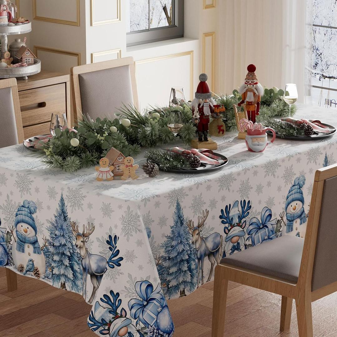 XCHI Snowman Deer Tree Winter Tablecloth Rectangle Christmas Table Cloth Washable Table Covers for Indoor Dining Home Party Xmas Decorations 60x104 Inch